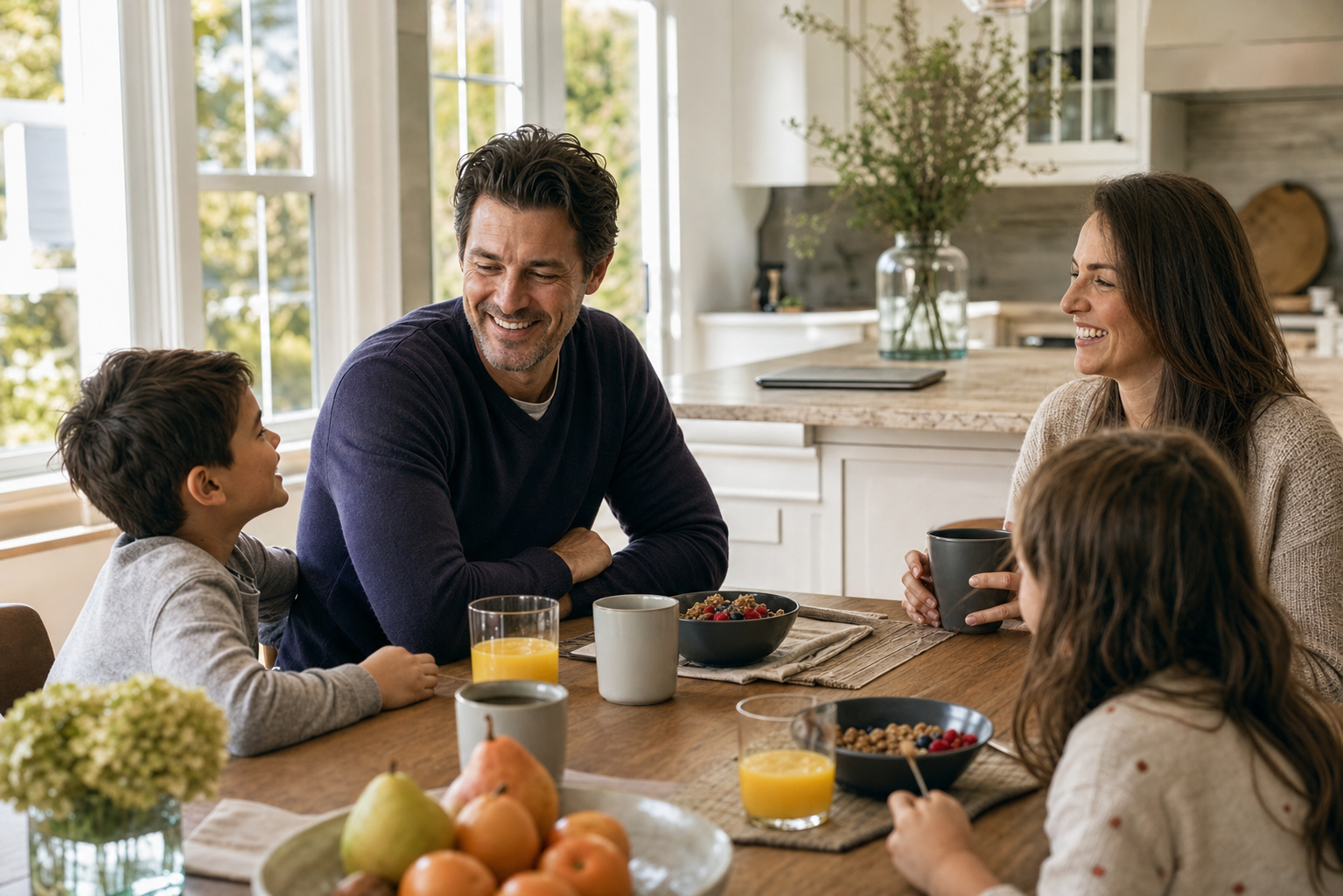 An advisor present with their family on a weekend morning